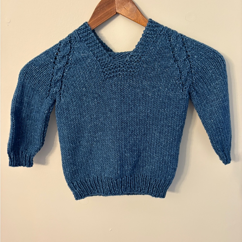 New Hand Knit Cozy Blue Kids Hoodie